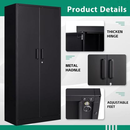 Letaya - Armarios de almacenamiento de metal con puerta de cerradura, armarios de acero, 5 estantes ajustables para el hogar, oficina, almacén (blanco)