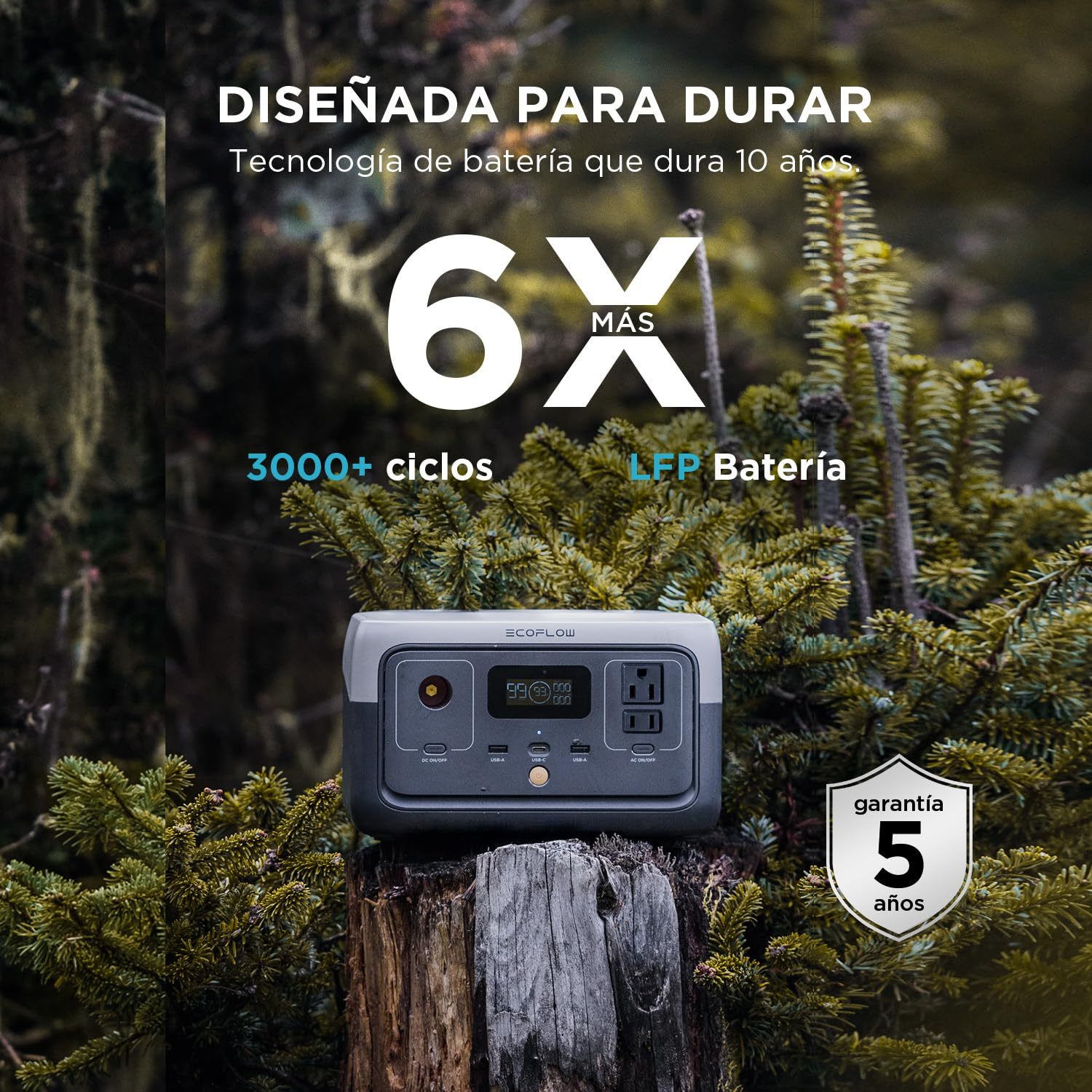 EF ECOFLOW Central elÃ©ctrica portÃ¡til RIVER 2 Negro, Panel solar 45 W, BaterÃ­a LiFePO4 256 Wh, Salida hasta 600 W, Generador solar portÃ¡til para acampar al aire libre/RVs/uso domÃ©stico