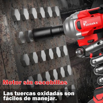 POINTEKX Pistola de Impacto 1/2" Inalambrica, 450N.M Llave de Impacto con Motor sin Escobillas, 2 * 3.0Ah Baterías Taladro de Impacto para Tornillos M6-M14, para Bricolaje y Reparación de Autos