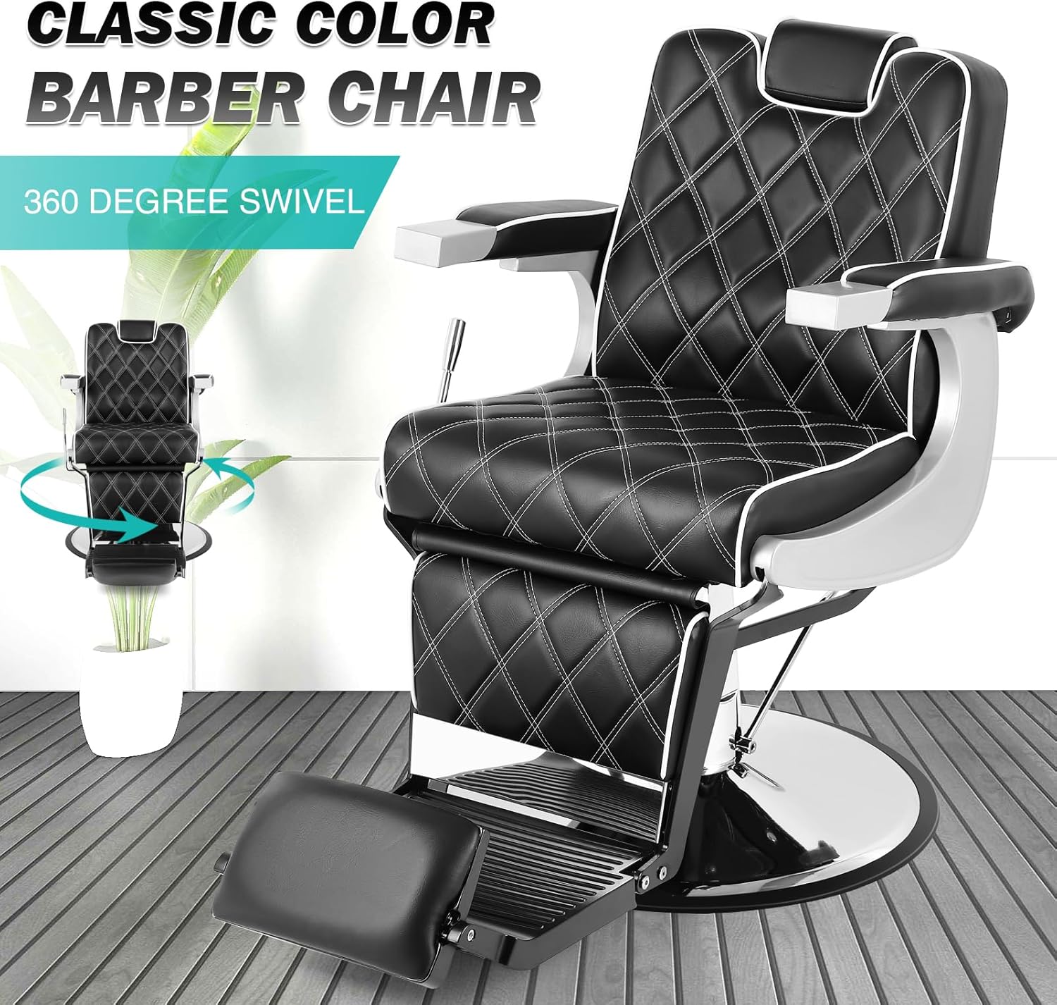 Silla de peluquería multiusos con respaldo ancho, silla reclinable para peluquero, silla de tatuaje, silla de maquillaje para equipo de salón (negro)