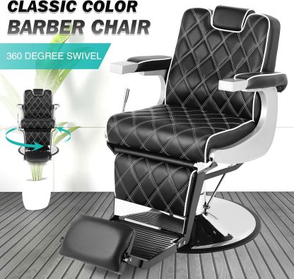 Silla de peluquería multiusos con respaldo ancho, silla reclinable para peluquero, silla de tatuaje, silla de maquillaje para equipo de salón (negro)