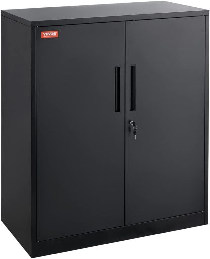 Metal Storage Cabinet with Wheels, 75'' Locking Steel Storage Cabinet with 2 Magnetic Doors and 4 Adjustable Shelves for Office, Garage, Home