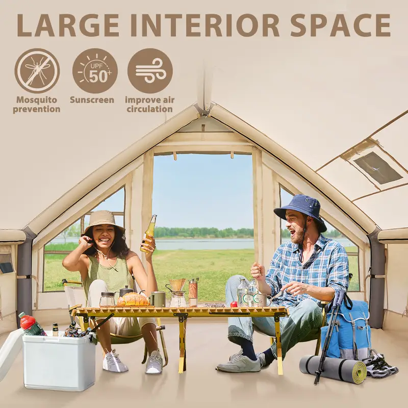 Coche de campaña inflable con bomba - Tiendas de glamping de aire, fácil de montar, tienda inflable impermeable de Oxford, tienda de cabina de 4-6 personas con ventana de chimenea y malla
