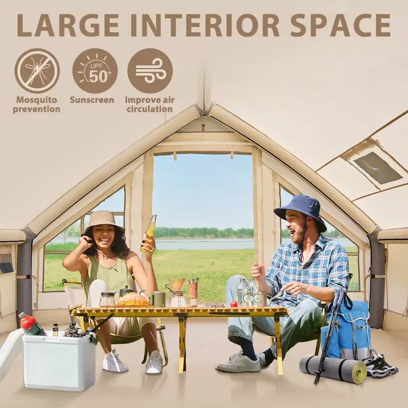 Coche de campaña inflable con bomba - Tiendas de glamping de aire, fácil de montar, tienda inflable impermeable de Oxford, tienda de cabina de 4-6 personas con ventana de chimenea y malla