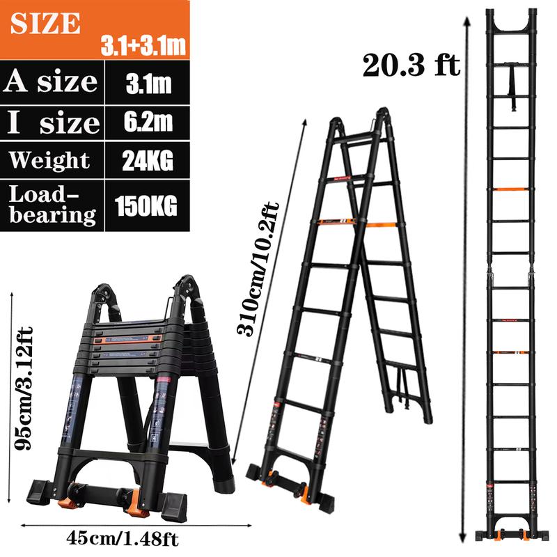 Escalera telescópica de 5 metros (16,5 pies) con estructura en A, escalera plegable portátil de extensión, escalera telescópica compacta multiusos para trabajos al aire libre, capacidad máxima de 150 kg (330 lbs), TikTokShopBlackFriday