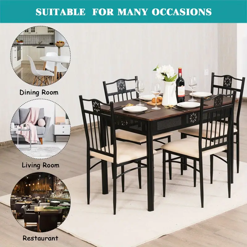 Conjunto de comedor Lifezeal de 5 piezas, mesa de metal y 4 sillas, muebles de cocina y desayuno.