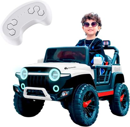 Bluelander Carro Electrico Tipo Jeep Montable Niño Niña, 69*61*105 Cm, Carro Electrico 5 KM/H, Carrito Montable Electrico Musical, Luz Led, Control Remoto, Puerto USB, MIC, Bateria Recargable (Rojo)