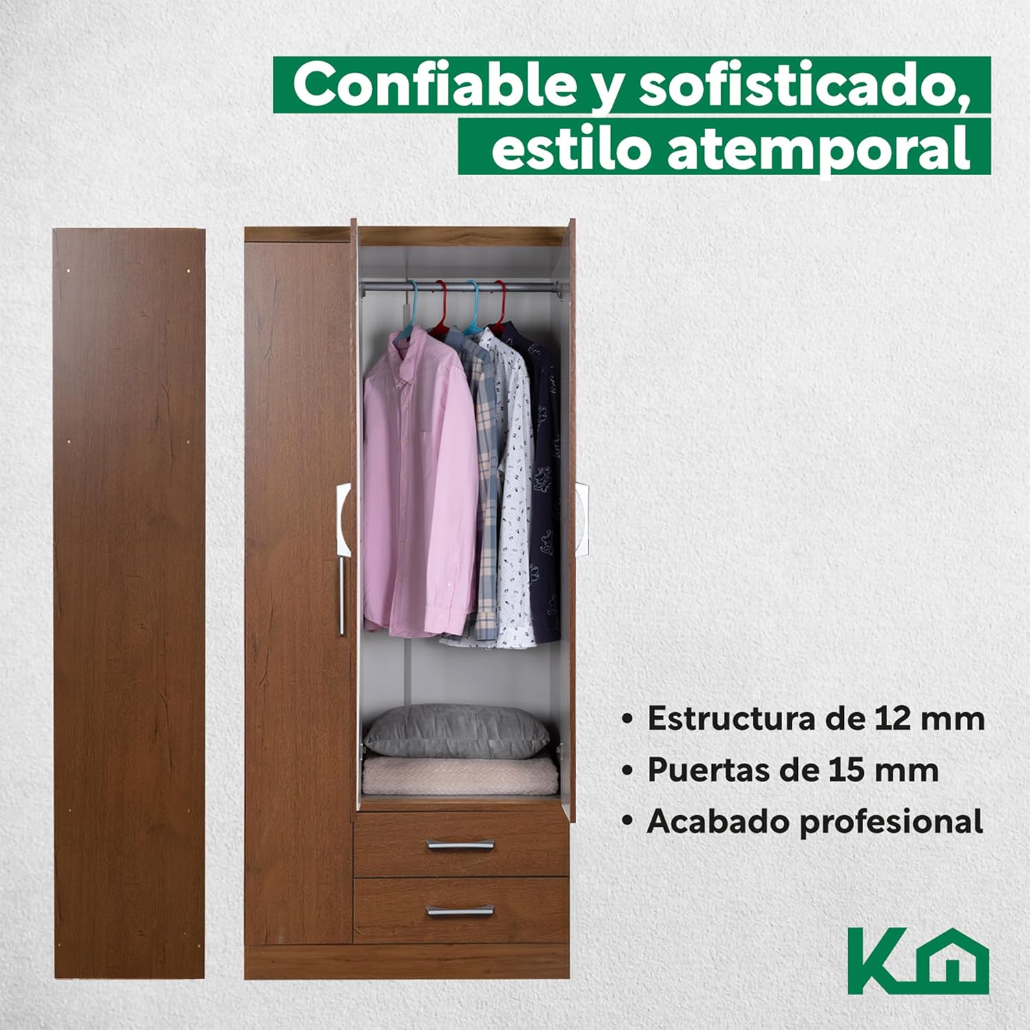 Kingshouse | Ropero De 6 Puertas con 2 Cajones – Color Café – Barra para Colgar – Estructura MDP – Mueble Organizador De Ropa – Armario para Casa, Recámara y Hogar