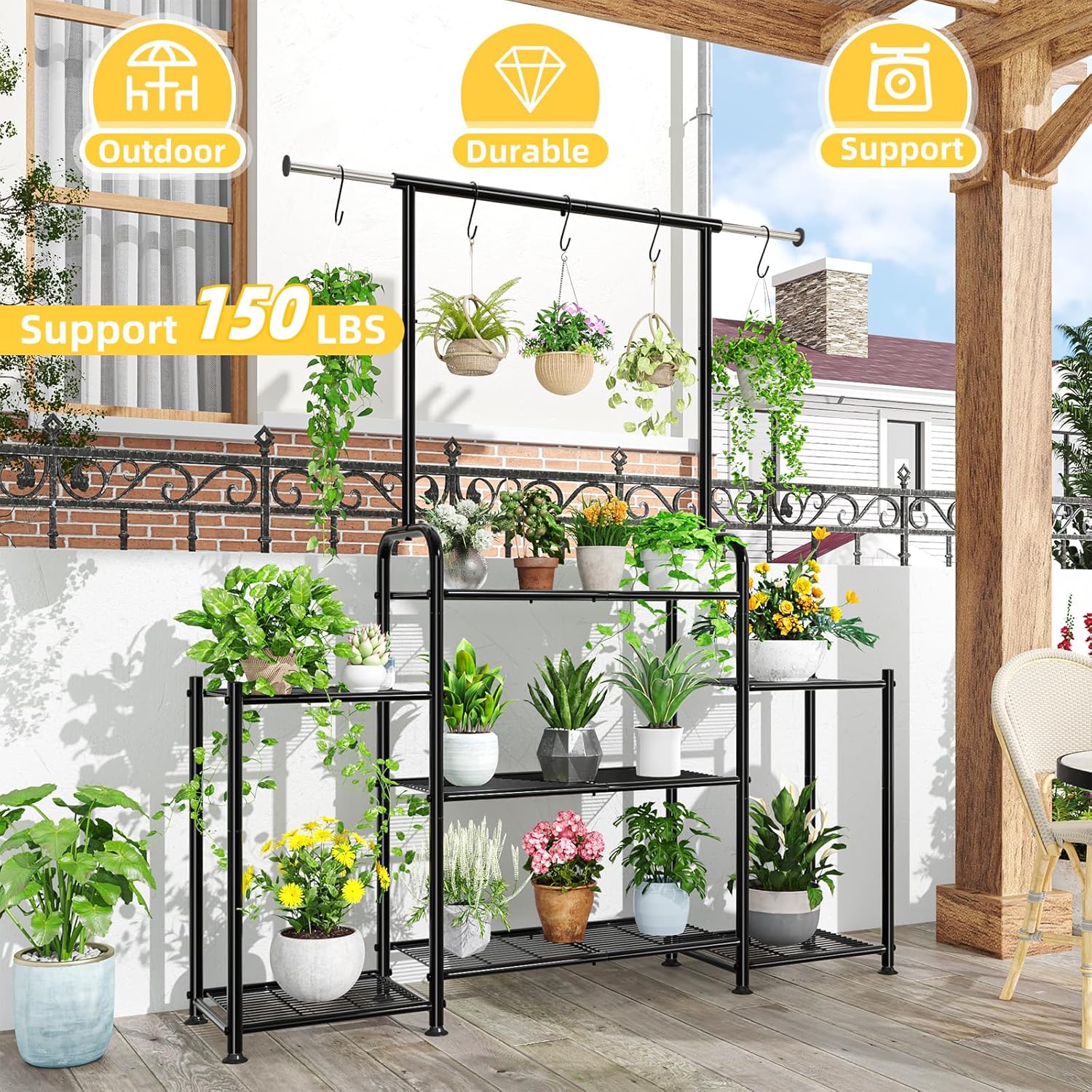 Simple Trending - Soporte para plantas de metal de 3 niveles para múltiples macetas, gran escalera, negro