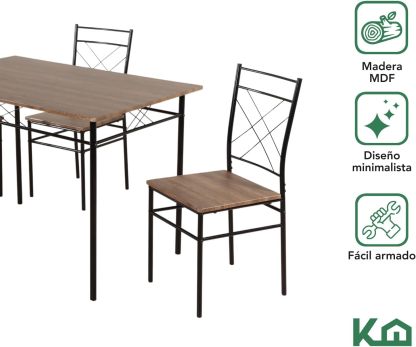 Kingshouse | Mesa de Comedor con 4 Sillas – Mesa de Madera MDF para 4 Personas – Estructura metálica – Moderna Minimalista – Juego de Mesa + 4 Sillas – Muebles para Cocina Restaurante y Cafeterías