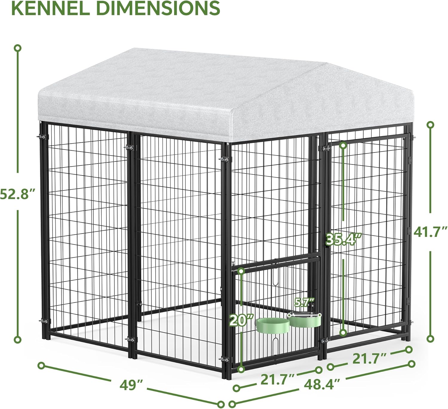 Mr Ironstone- Perrera grande para perros al aire libre con techo resistente al agua, perrera exterior resistente para perros, corral para mascotas, recinto para perros con comedero giratorio y cerradu