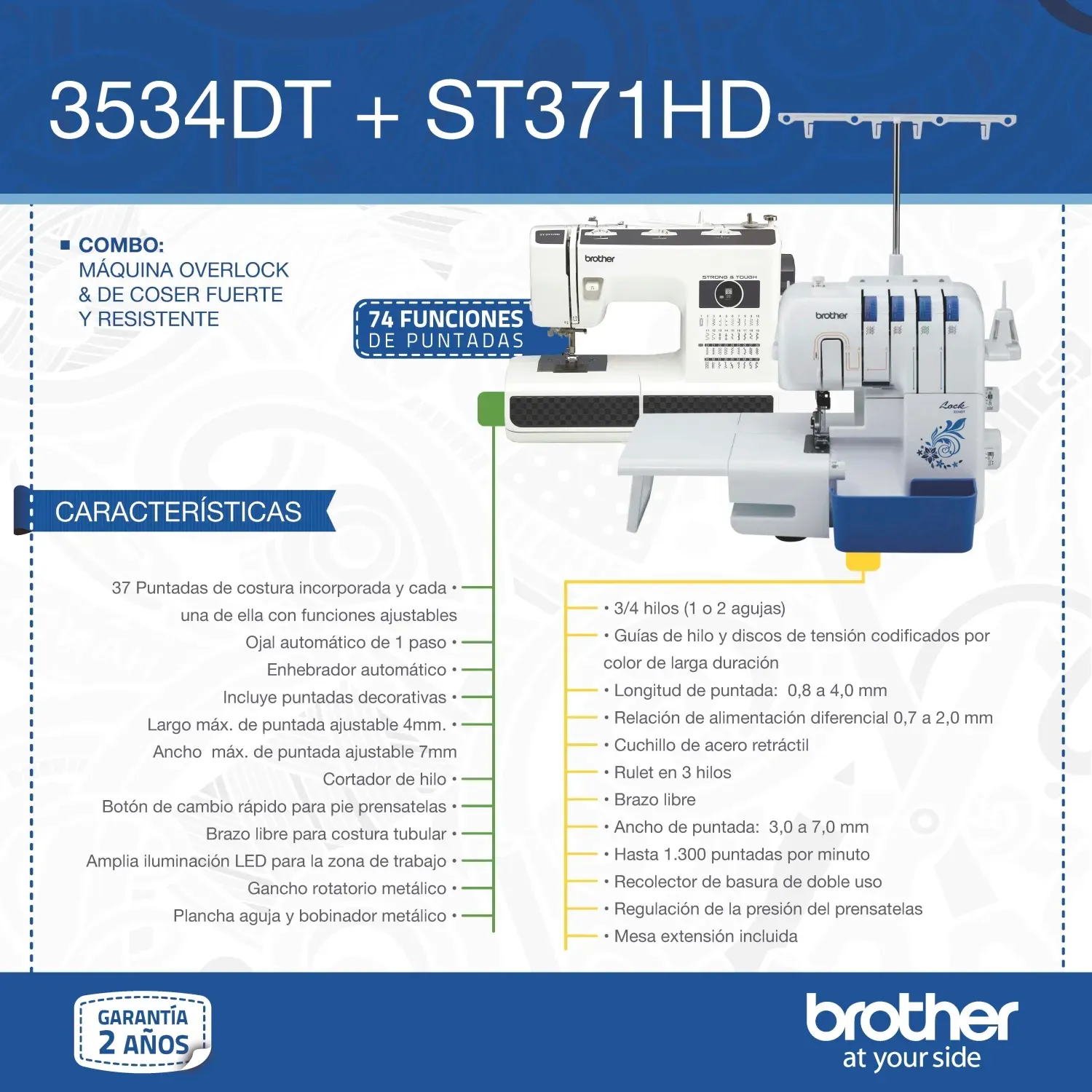 Combo Brother Overlock 3534DT + Máquina Coser ST371HD