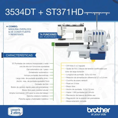 Combo Brother Overlock 3534DT + Máquina Coser ST371HD