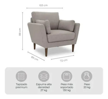 Sillón Sofá Individual Sala Malaga Color Taupe