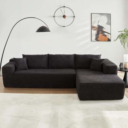 【2 Packages Shipping】Ovios 104" Plush Corduroy Cloud Velvet Modular Couch with Chaise, No Assembly Required - L-Shaped Sectional Sofa Set with Flexible Configuration - 104"W x 67.7"D x 30"H, 3 Seater