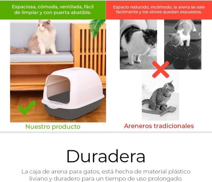 Raganet, Arenero/Inodoro para Gato Cerrado de 50cm X 35cm X 33cm, Caja de Arena para Gatos con Tapa y Puerta Abatible, Antiolores, Facil de Limpiar, Incluye Pala (Gris)