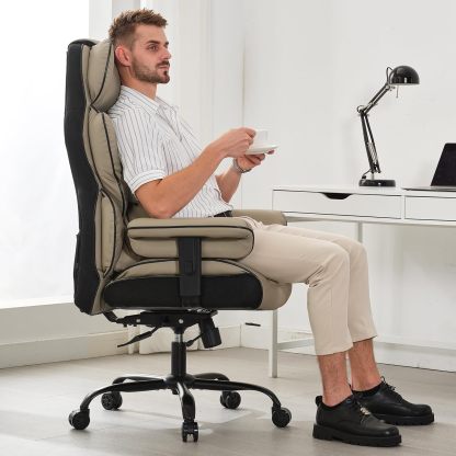 Gzagdecr - Silla de oficina grande y alta de 400 libras, silla de juego de piel sintético con respaldo alto, silla reclinable, silla de oficina ergonómica ejecutiva, soporte lumbar, silla de