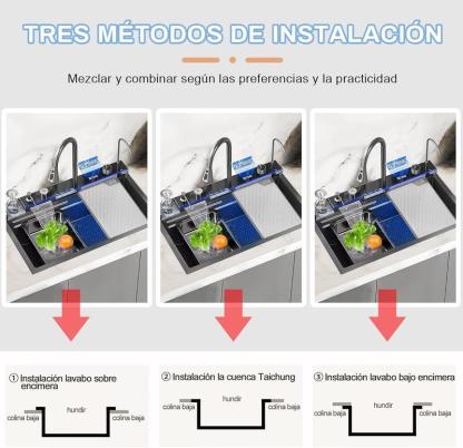 Fregadero de cocina multifuncional,tarjas para cocina acero inoxidable de 75x46 cm con pantalla digital,dispensador de jabón,tabla de cortar de doble cara fregadero de lujo con varios accesorios
