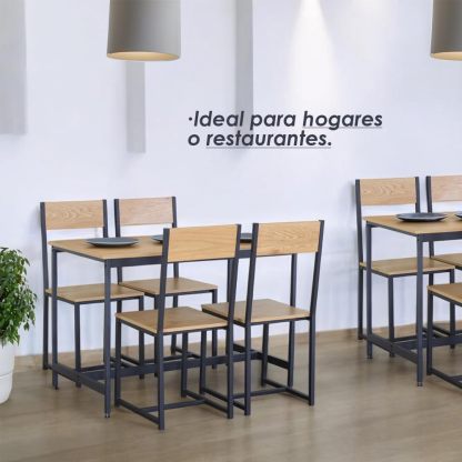 Juego de Comedor Industrial de Madera y Metal | Mesa con Sillas o Bancas | Set para 2 o 4 Personas (4 Sillas - Set para 4 Personas)