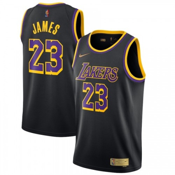 Men's Los Angeles Lakers LeBron James #23 Black 2020/21 Player Jersey…