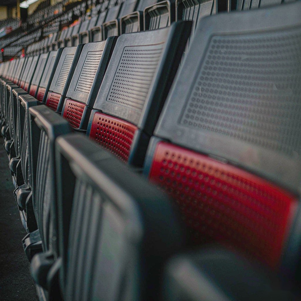 Empty stands in evening light
