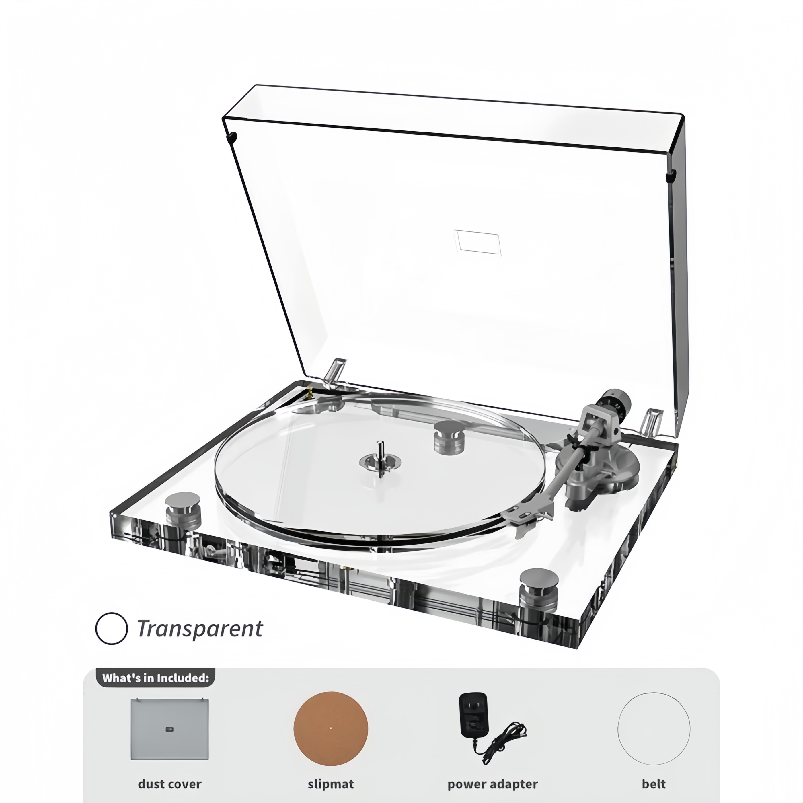 Clear Acrylic Bluetooth Record Player – Stable Belt Drive Turntable with Low Noise & Dynamic Audio