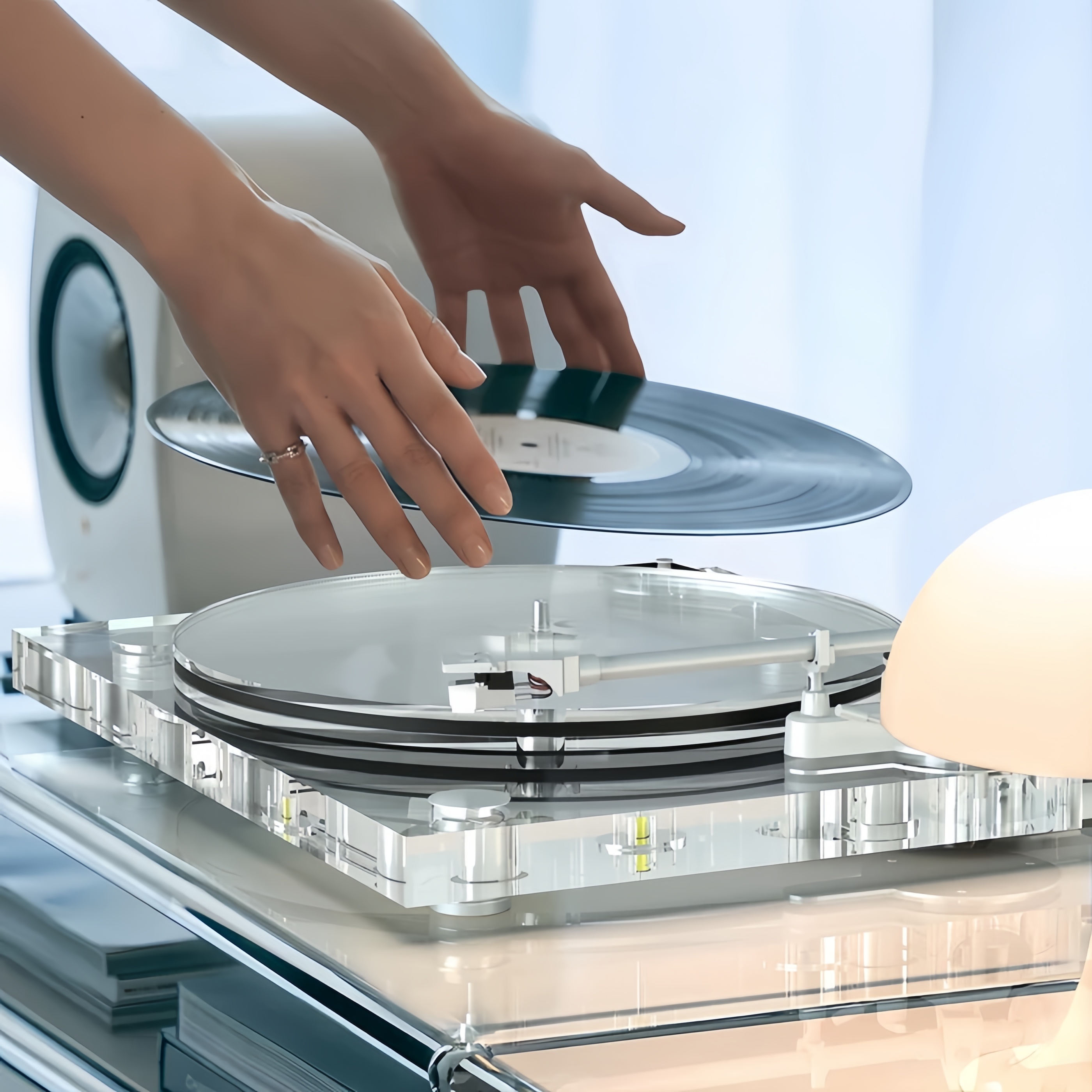 Clear Acrylic Bluetooth Record Player – Stable Belt Drive Turntable with Low Noise & Dynamic Audio