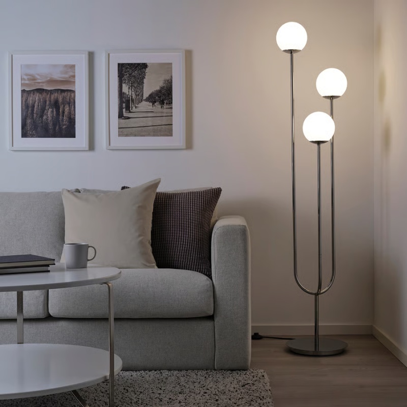 Contemporary Chrome Plated Floor Lamp with Opal Glass Shade