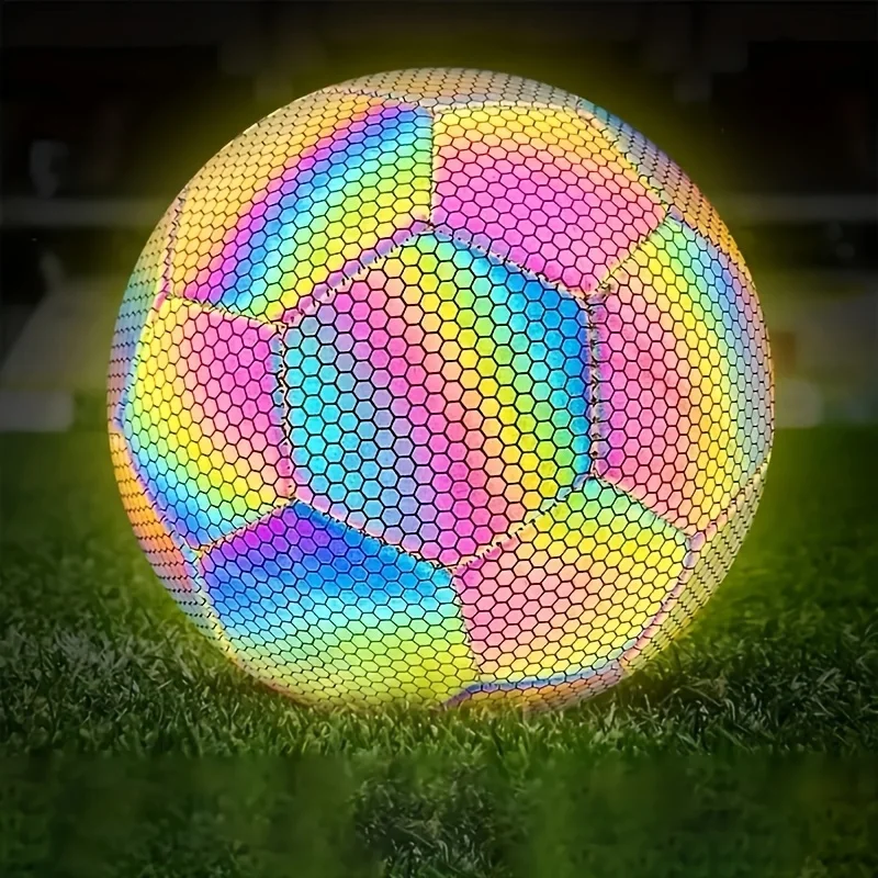 Reflective Holographic Soccer Ball Size 5 - Luminous PU Leather for Flash Photos & Videos (Pump Included)