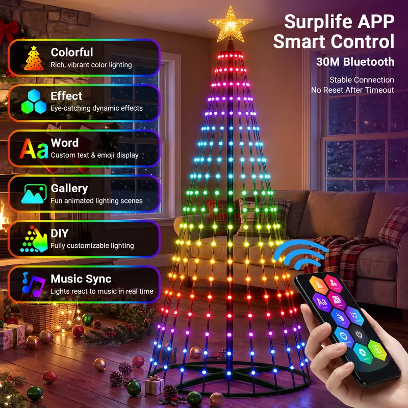 Smart Christmas Tree Lights RGB 7ft with Remote & APP Control