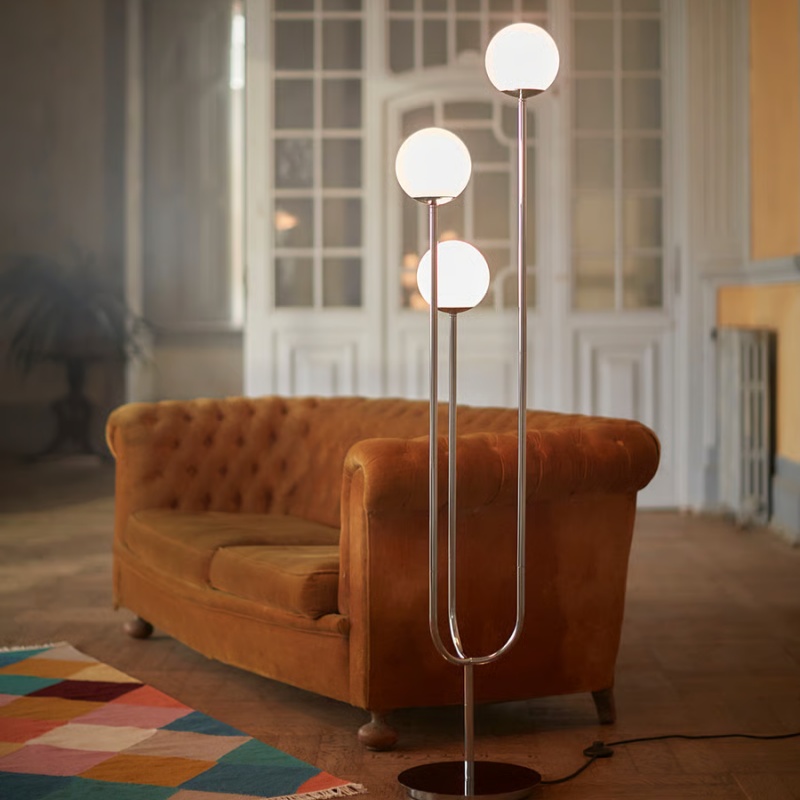 Contemporary Chrome Plated Floor Lamp with Opal Glass Shade