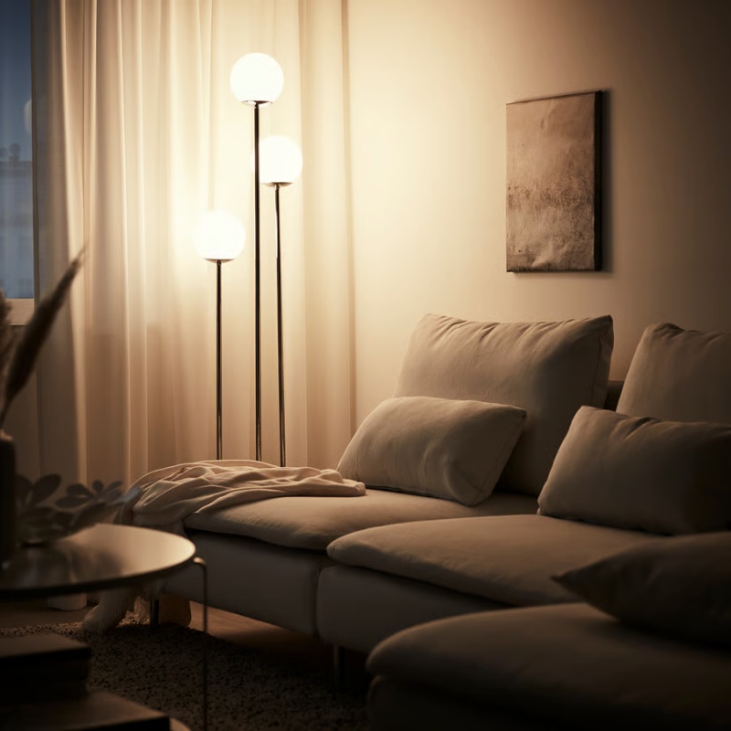 Contemporary Chrome Plated Floor Lamp with Opal Glass Shade