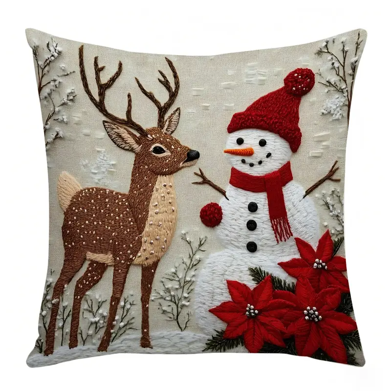 Unisex Super Soft Square Short Plush Christmas Throw Pillow Set (4 Pcs) - Santa+Bunny Mix, Reindeer Designs - Yule Aesthetic Home Goods, House Decor, Living Room Decor, Festive Party Supplies