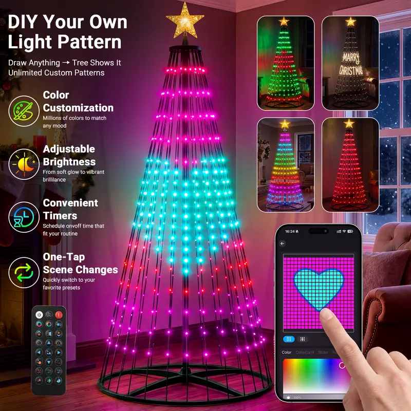 Smart Christmas Tree Lights RGB 7ft with Remote & APP Control