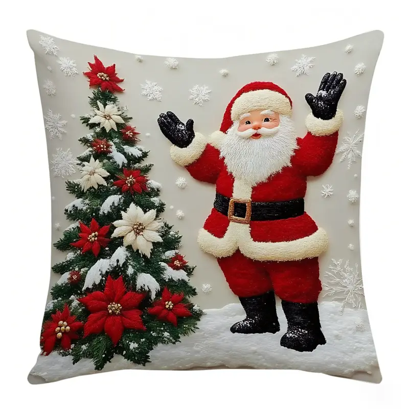 Unisex Super Soft Square Short Plush Christmas Throw Pillow Set (4 Pcs) - Santa+Bunny Mix, Reindeer Designs - Yule Aesthetic Home Goods, House Decor, Living Room Decor, Festive Party Supplies