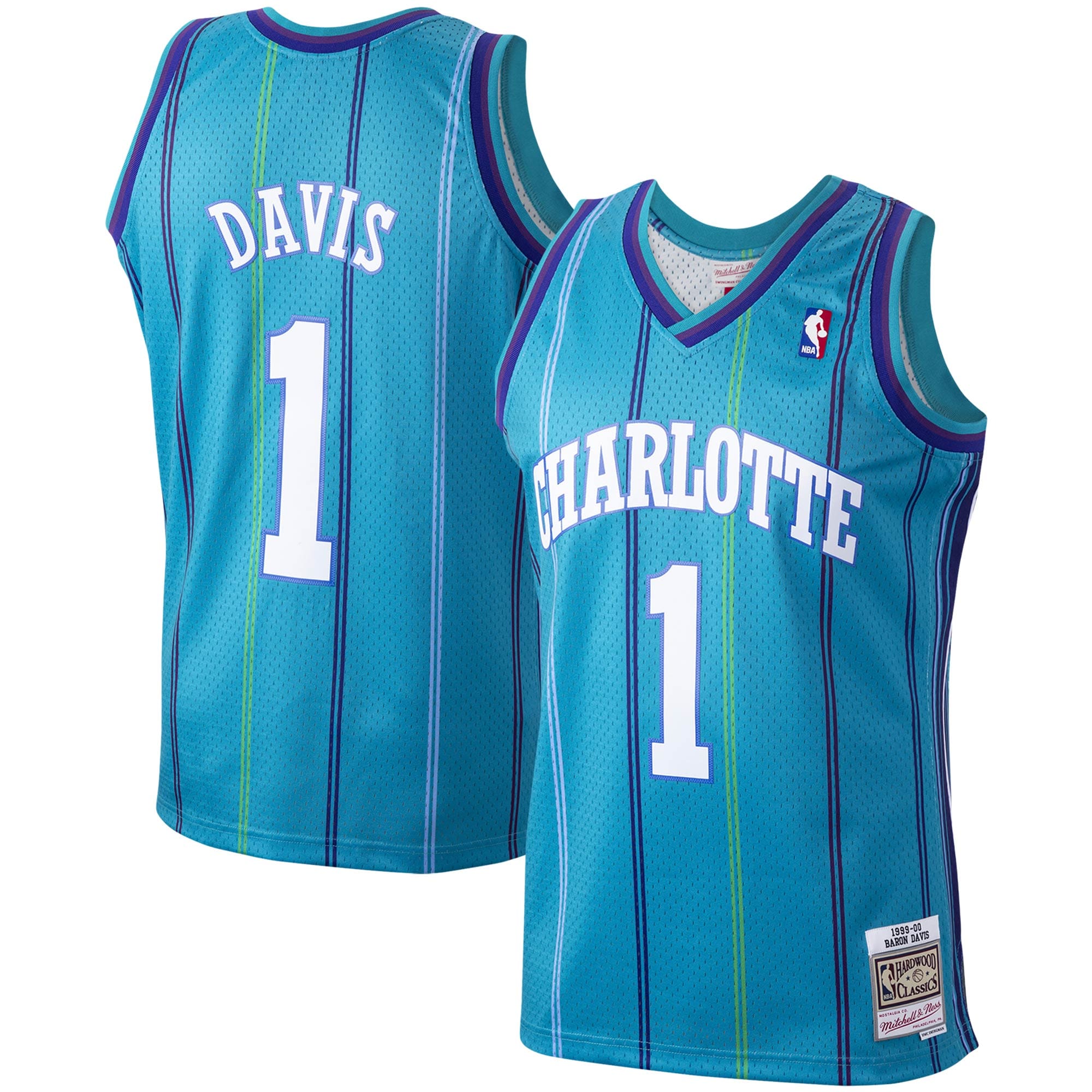 Youth Baron Davis Charlotte Hornets 1999/00 Hardwood Classics Swingman Jersey - Teal | FanWearStyle