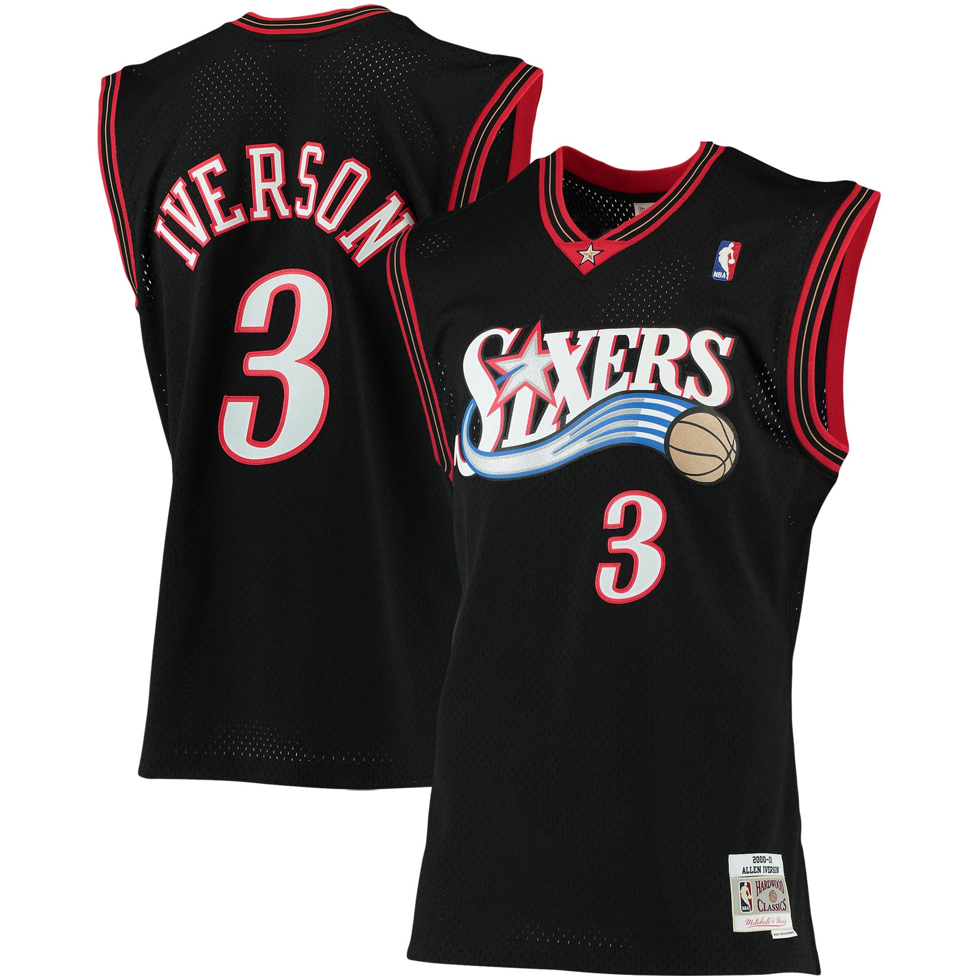 Youth Allen Iverson Philadelphia 76ers 2000/01 Big & Tall Hardwood Classics Swingman Jersey - Black | FanWearStyle