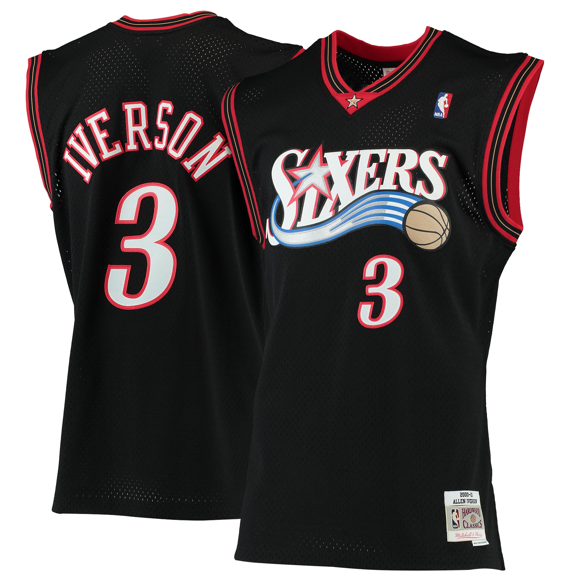 Women's Allen Iverson Philadelphia 76ers 2000/01 Hardwood Classics Swingman Jersey - Black | FanWearStyle