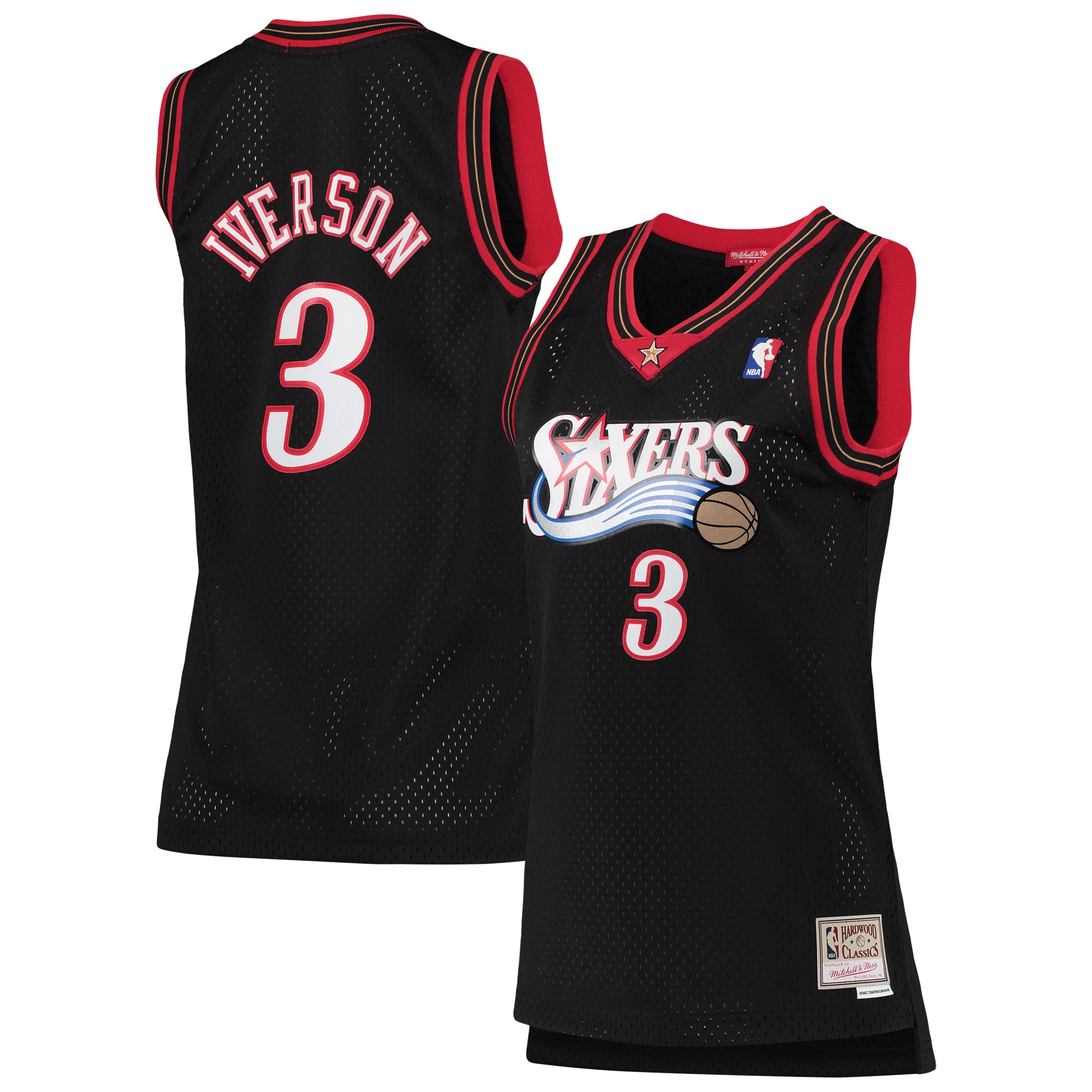 Youth Allen Iverson Philadelphia 76ers Women's 2000/01 Hardwood Classics Swingman Jersey - Black | FanWearStyle