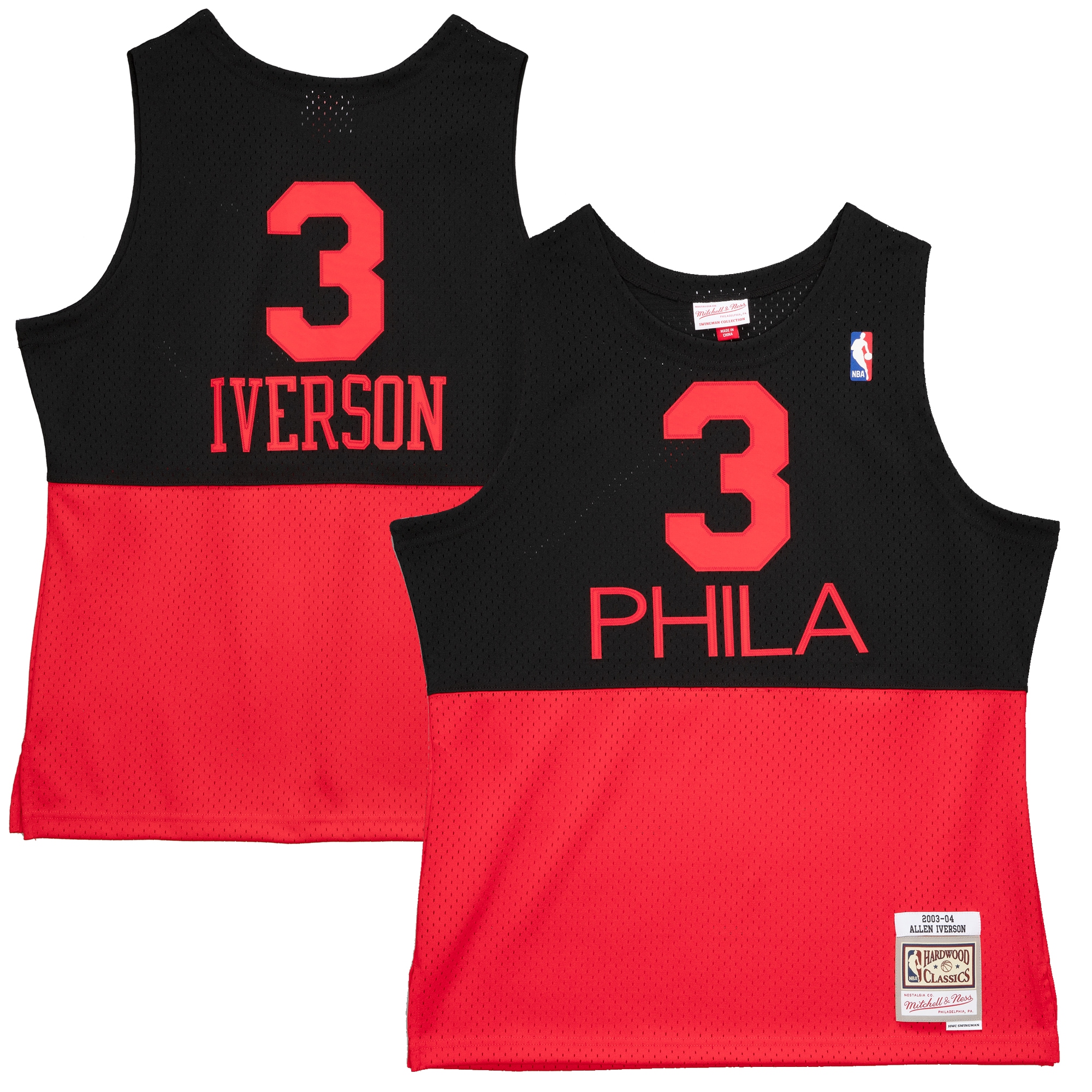Youth Allen Iverson Philadelphia 76ers 2003/04 Hardwood Classics Reload 2.0 Swingman Jersey - Black | FanWearStyle