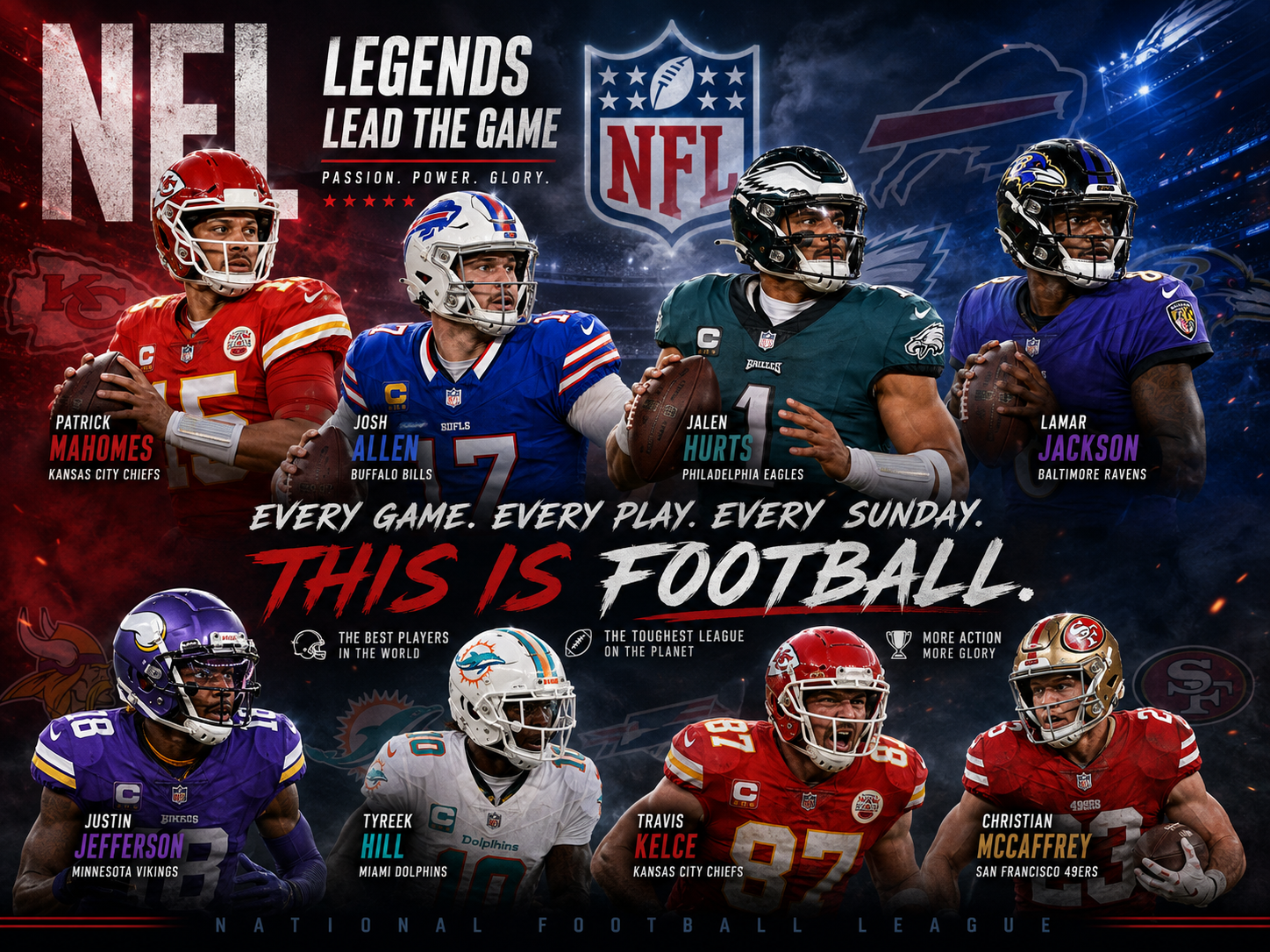NFL stars collection featuring Mahomes Allen Lamar Jackson Burrow authentic jerseys FanWearStyle