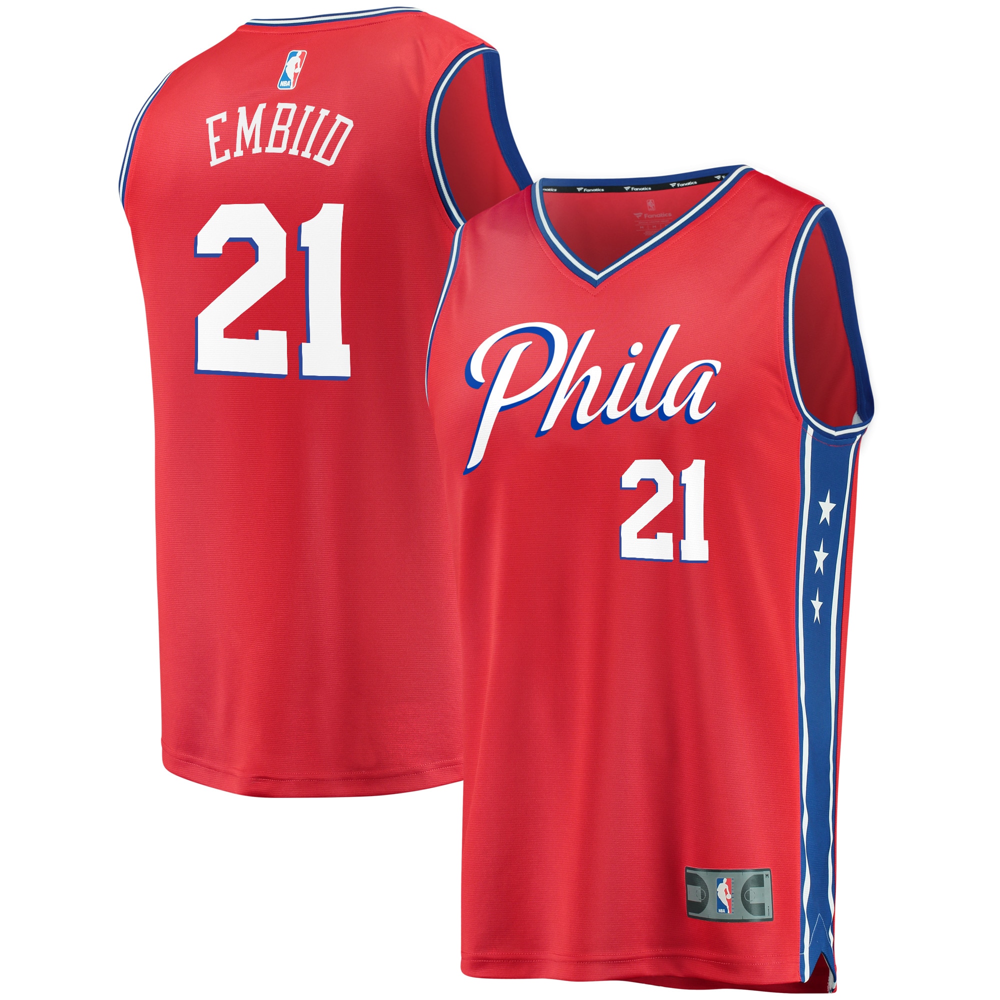 Women's Joel Embiid #21 Philadelphia 76ers 2019/20 Fast Break Replica Player Team Jersey - Statement Edition - Red | FanWearStyle