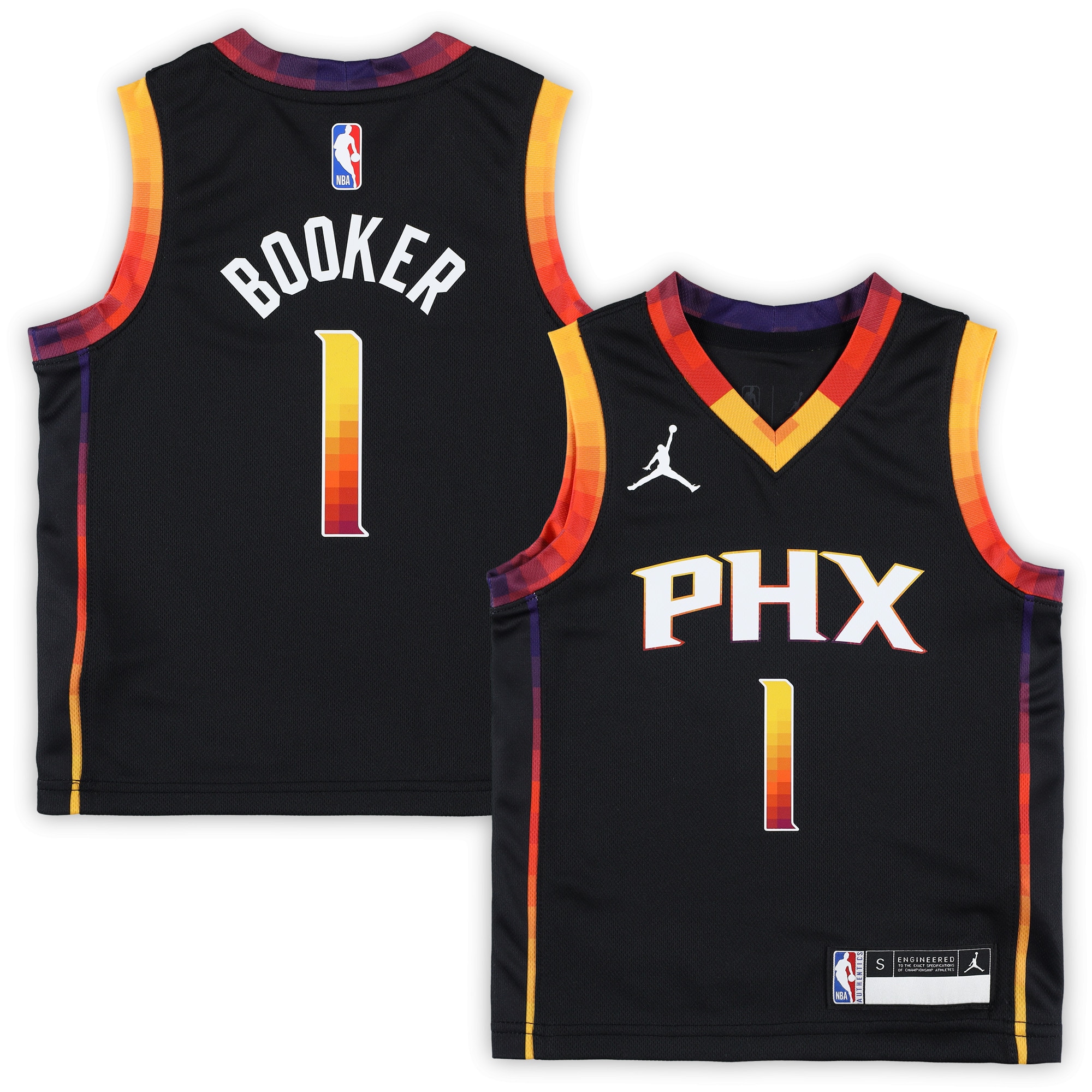 Women's Devin Booker #1 Phoenix Suns Preschool 2022/23 Swingman Jersey - Statement Edition - Black | FanWearStyle