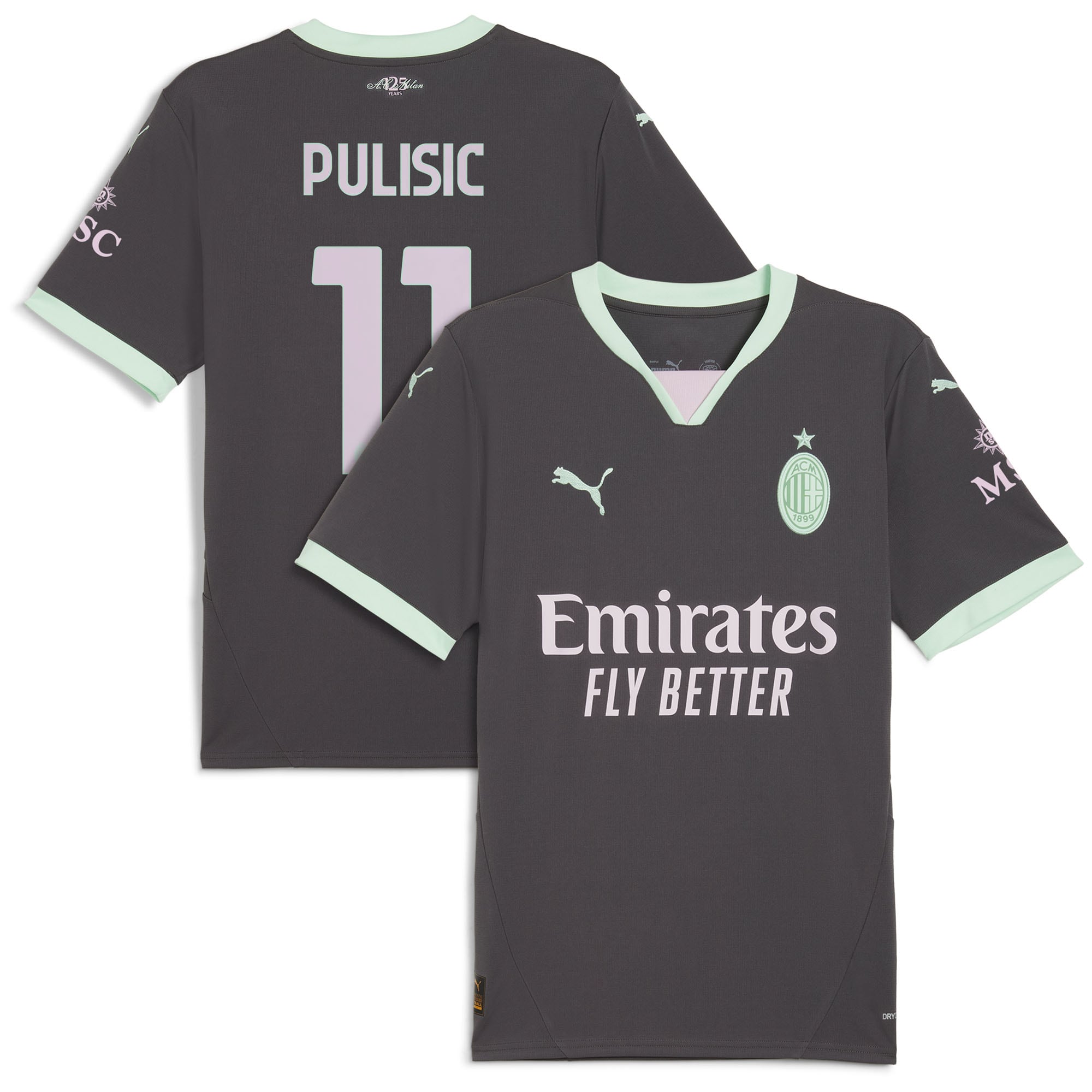 Christian Pulisic AC Milan Third Soccer Jersey 2024/25 - Charcoal | FanWearStyle