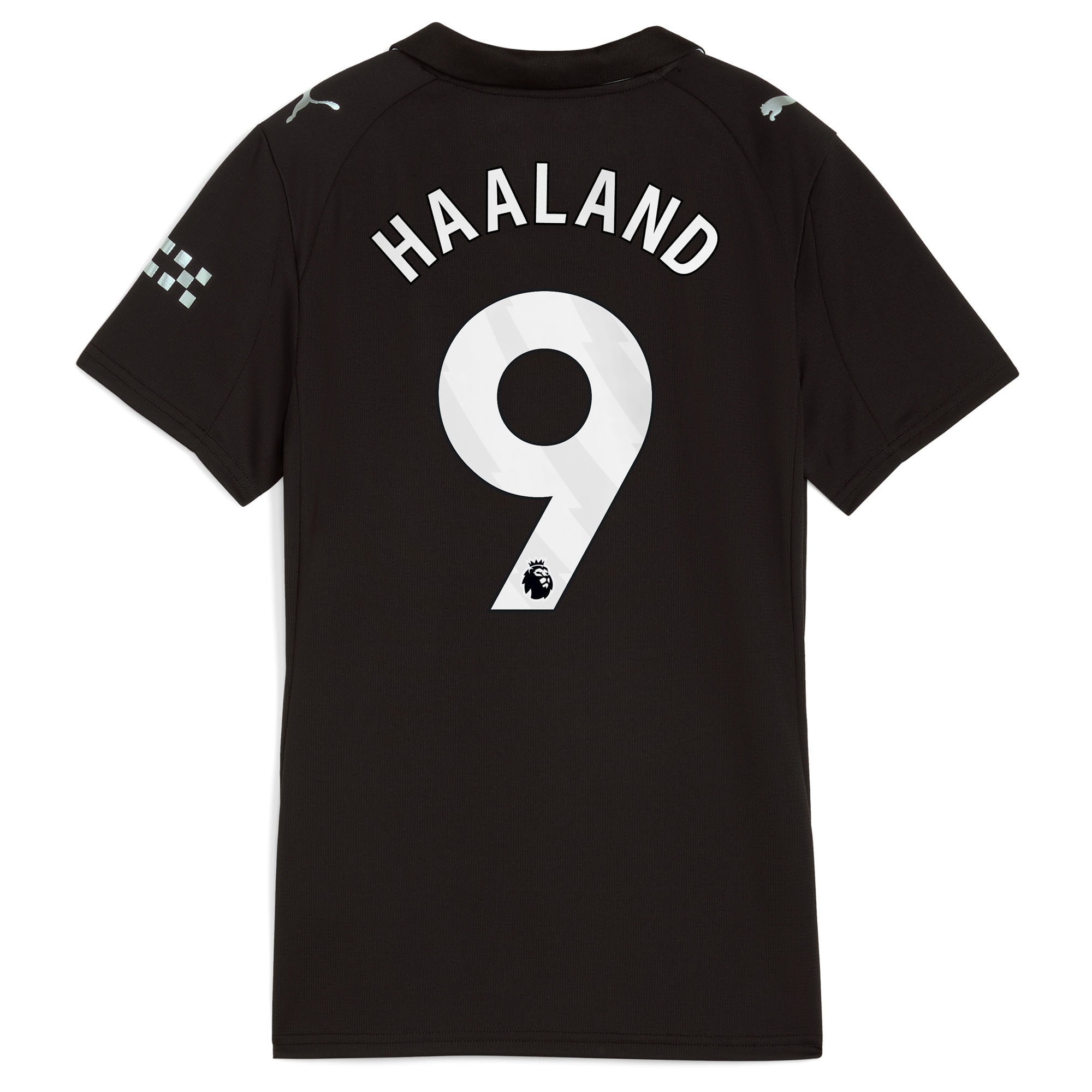 Erling Haaland #9 Manchester City Women's 2025/26 Away Replica Player Jersey - Black - angle 5