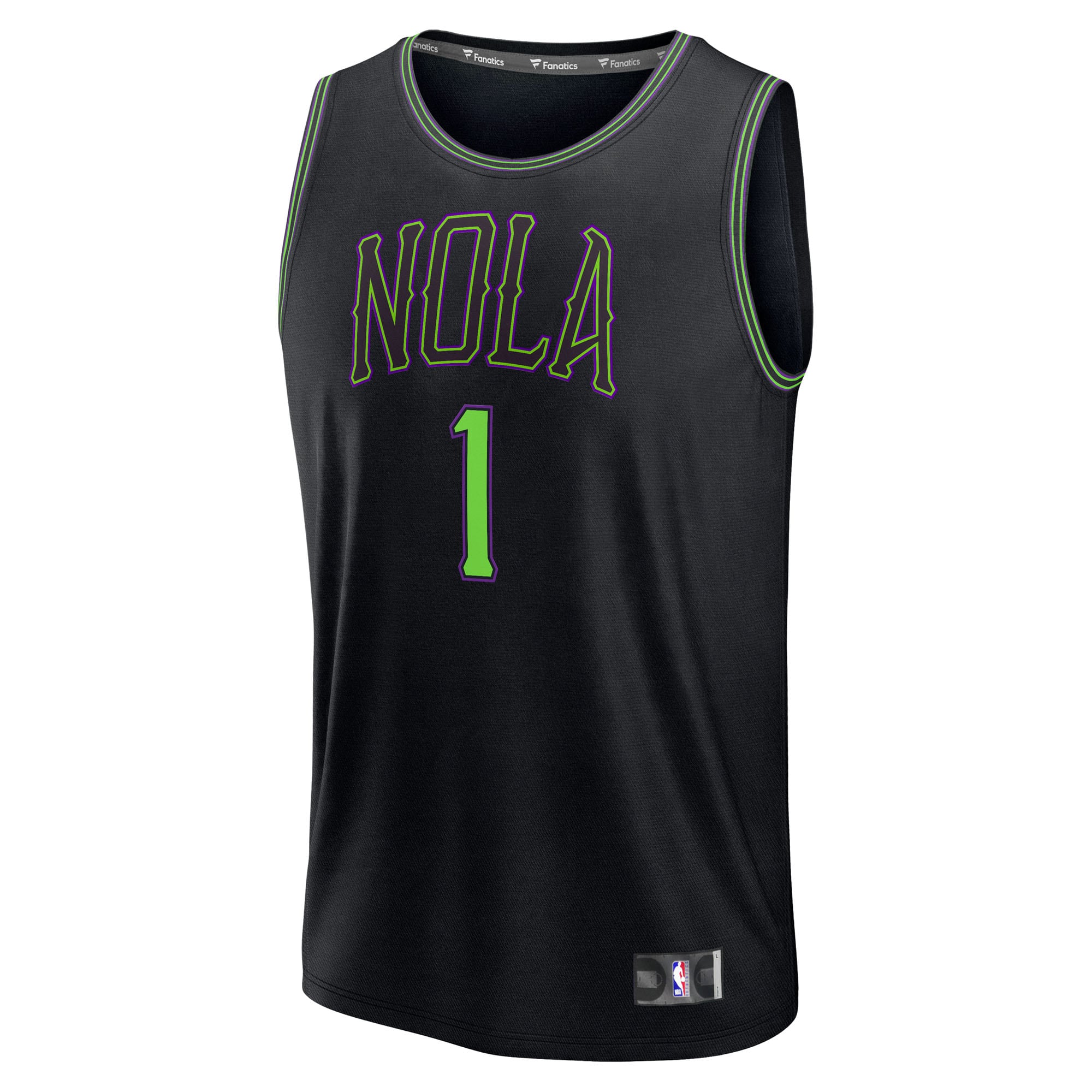 Zion Williamson #1 New Orleans Pelicans Youth Fast Break Jersey - City Edition - Black - angle 2
