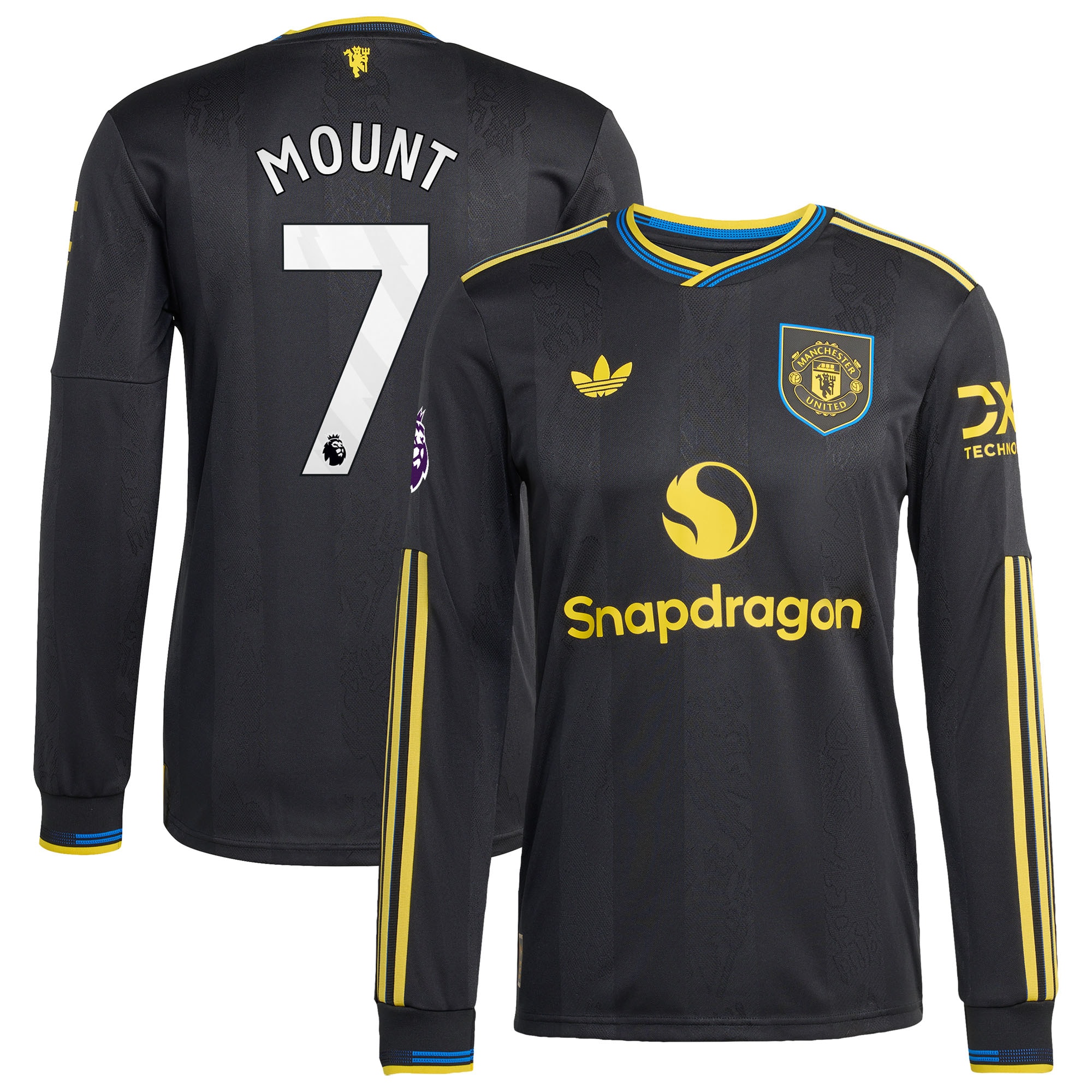 Youth Mason Mount Manchester United 2025/26 Third Authentic Long Sleeve Player Jersey - Black | FanWearStyle
