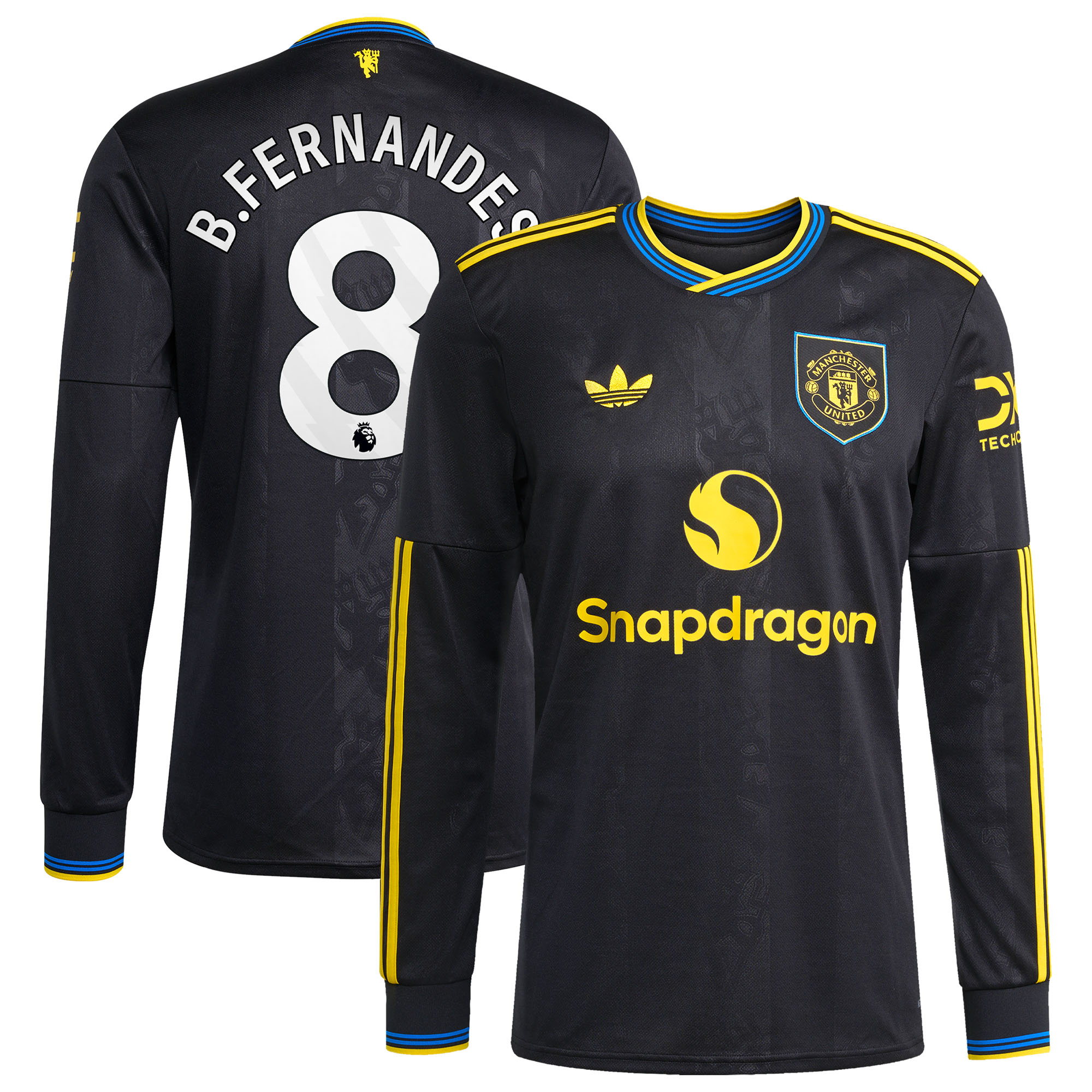 Youth Bruno Fernandes Manchester United 2025/26 Third Replica Long Sleeve Player Jersey - Black | FanWearStyle