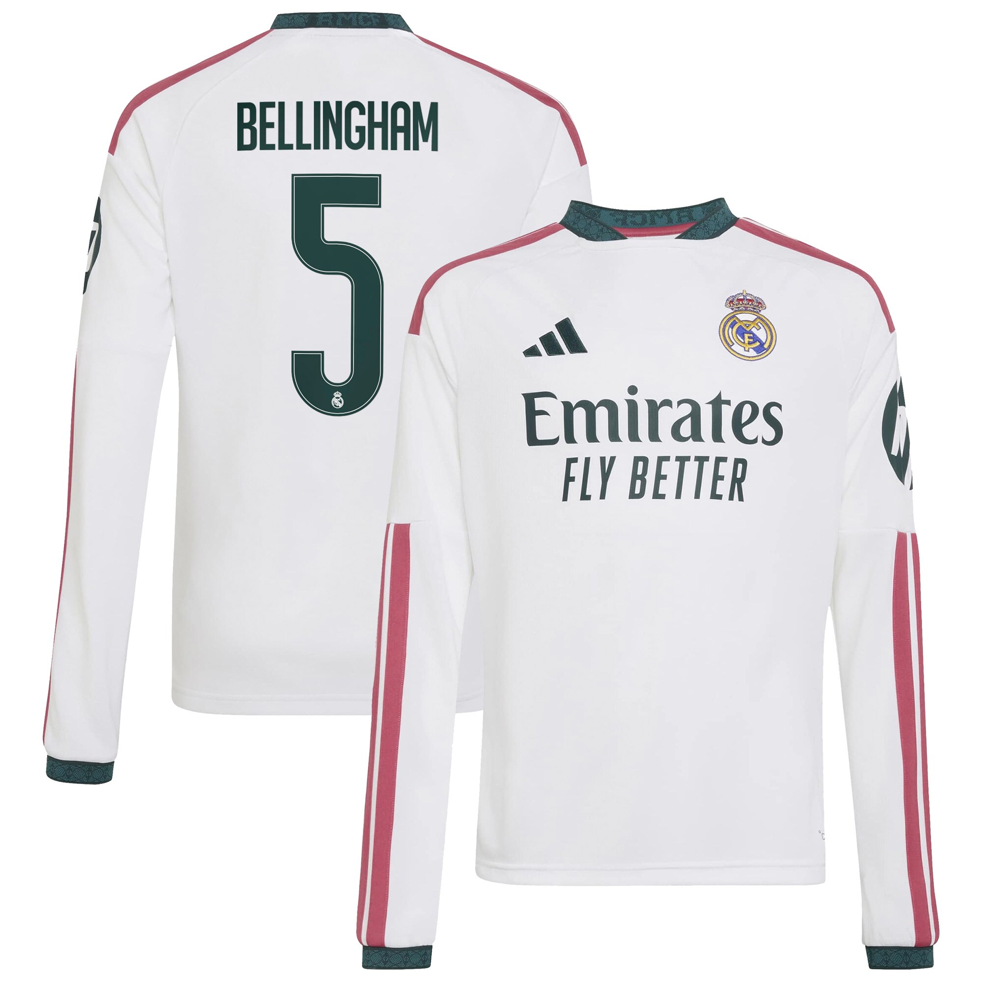 Jude Bellingham #5 Real Madrid Youth 2026/27 Home Replica Long Sleeve Jersey - White - angle 3