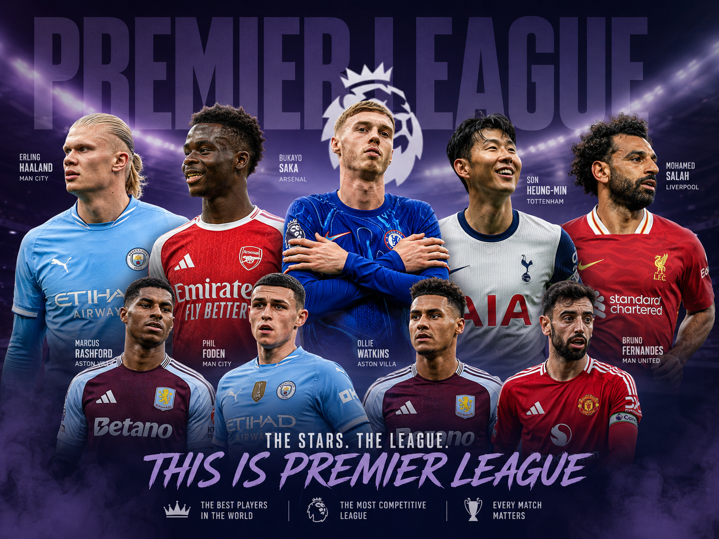 Premier League stars collection featuring Saka Palmer Haaland Salah club jerseys FanWearStyle